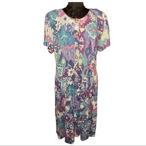 70's Pastel Multi Print Button Up Pocket Dress